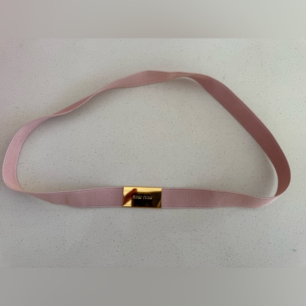 Miu Miu pink elastic belt with gold plate